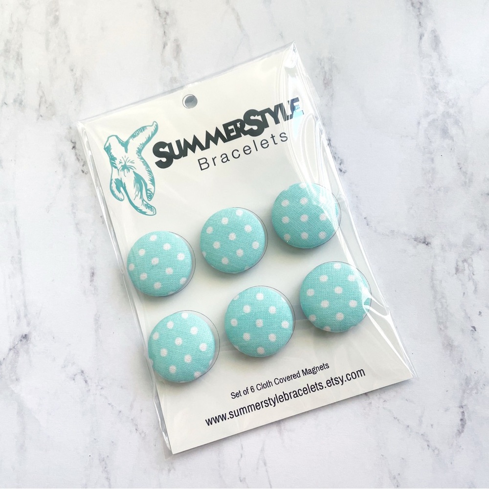 Aqua Polka Dot Cloth Button Magnets